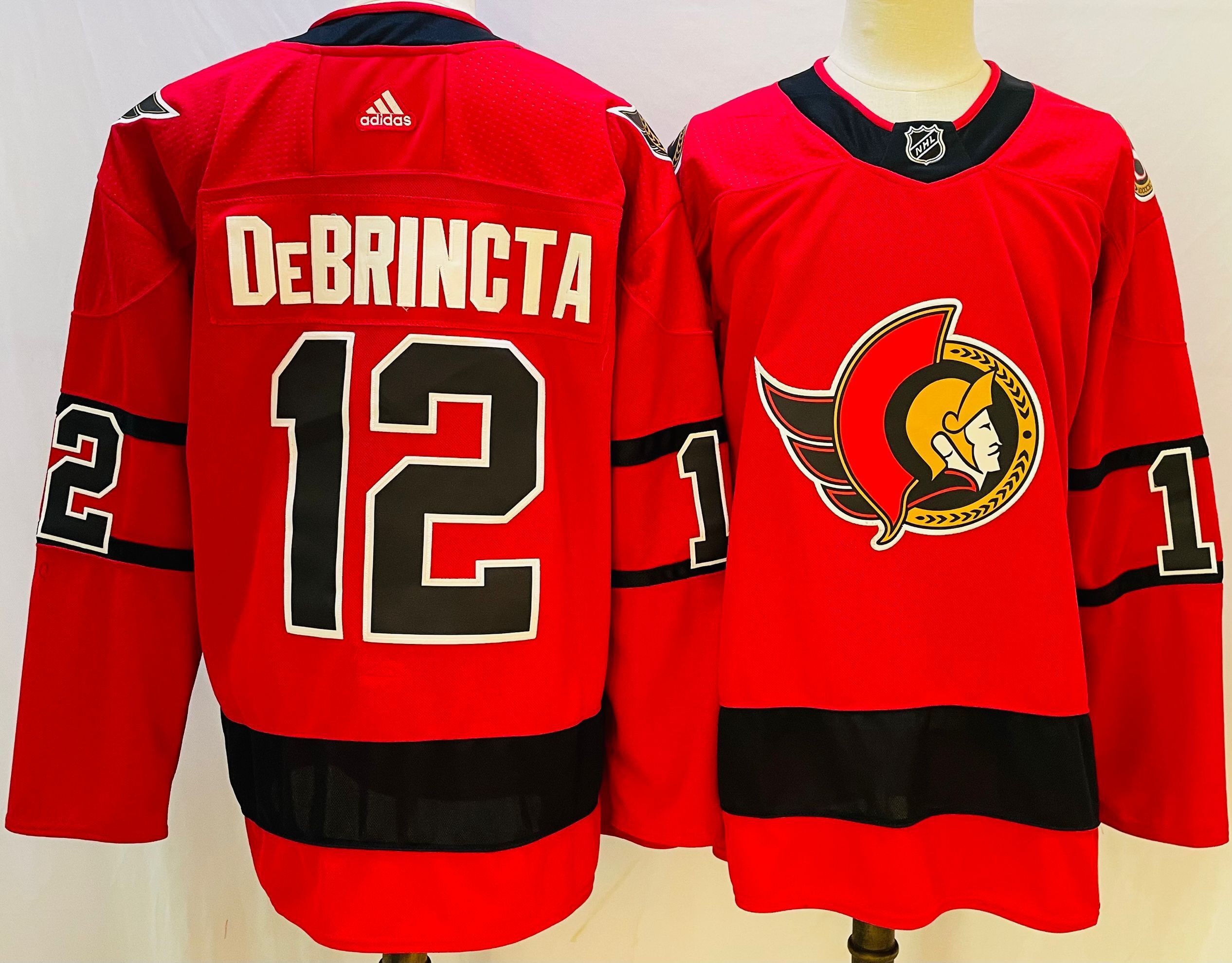 Men Ottawa Senators 12 Debrincta Red Throwback 2022 Adidas NHL Jersey